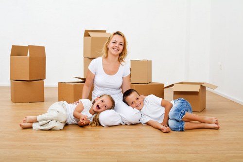 Boxes and household items prepared for transport with a man and van service